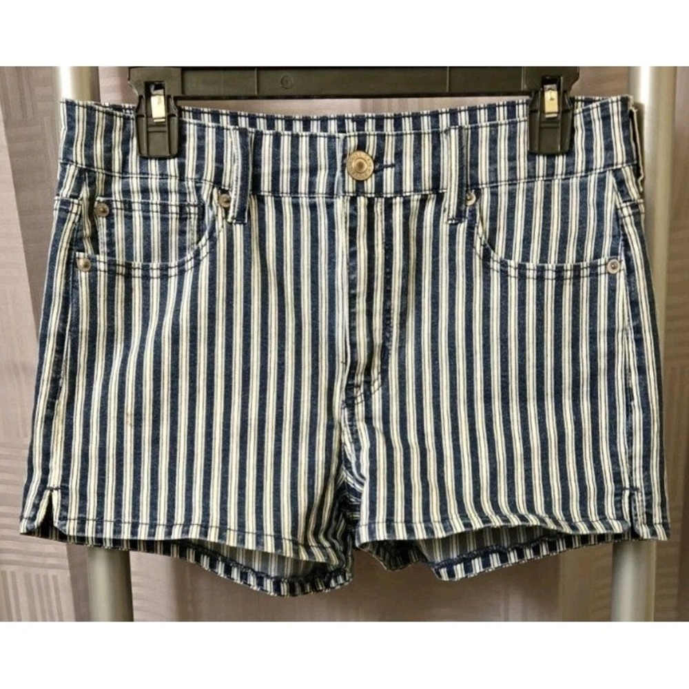 American Eagle Shorts Sz 10 Next Level Stretch Stripe High Rise Denim 2" Inseam